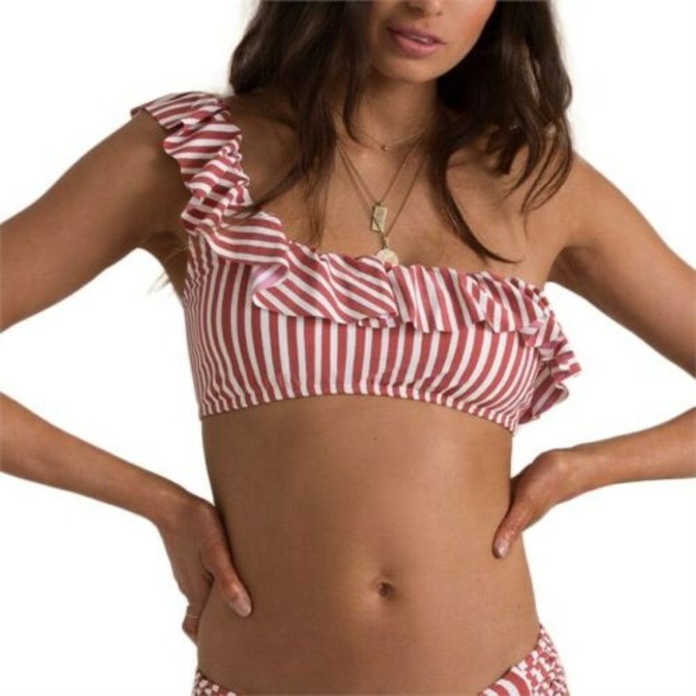 Billabong Stripe Sincerely Jules Ruffle Bikini Top